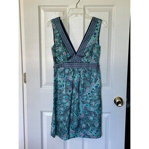 Women’s Size 6 Halter Dress, H&M Teal Blue Peacock Print
